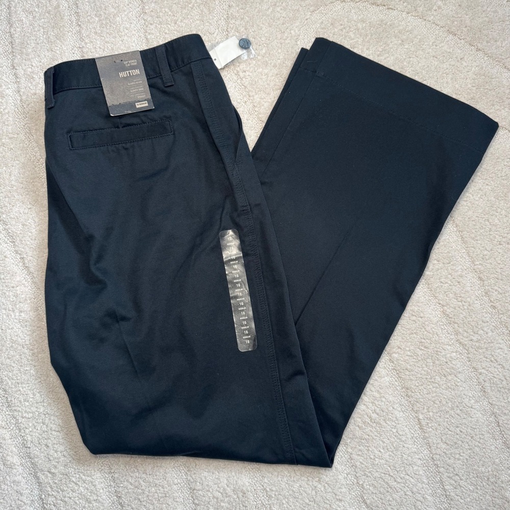 NWT Gap Hutton Black Flat Front Straight Leg Trousers Dress Pants Womens 16R